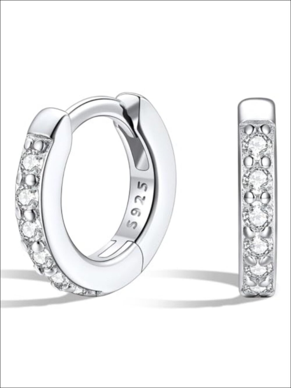 6MM 925 Sterling Silver Huggie Hoop Earrings with Cubic Zirconia for Women